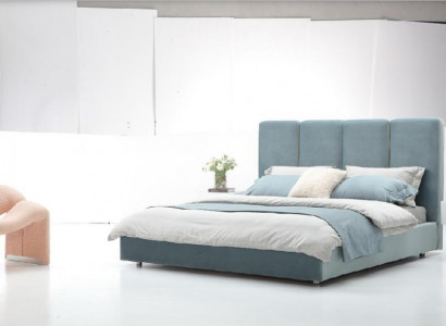 Designer Bed Blue 180x200 Bedroom Beds Textile Hotel Luxury Upholstered Seat